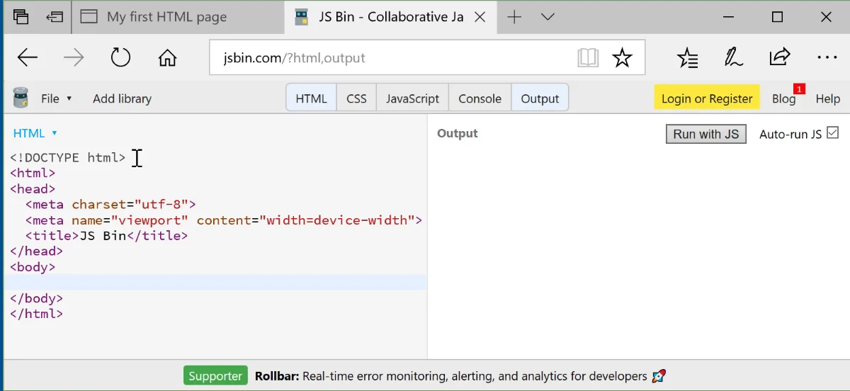 Example JSBin editor for CSS and HTML.