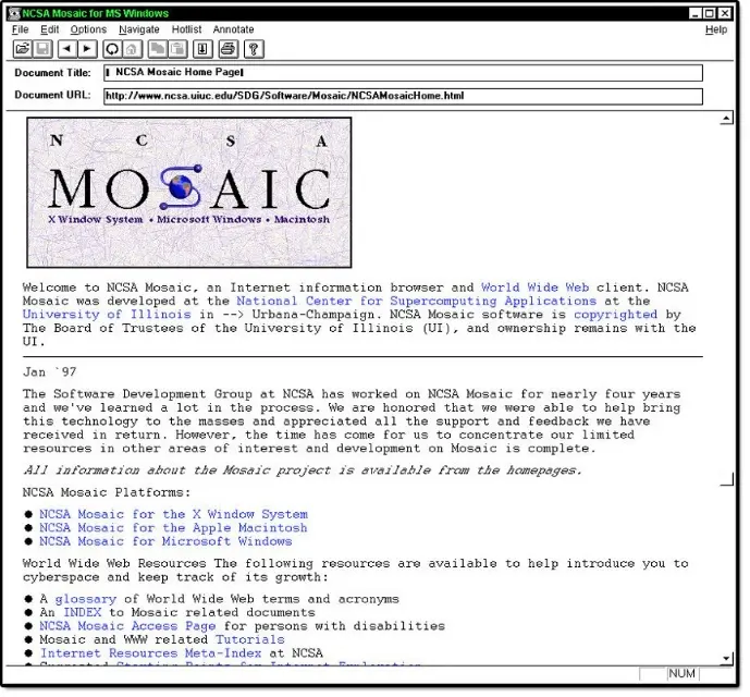 Snapshot of a Mosaic Browser.