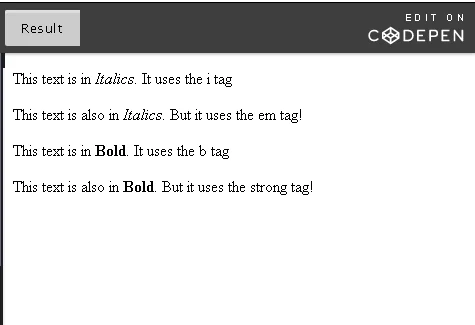Example italics and bold.  How HTML will look in the browser.