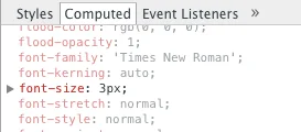Debugging font-size after opening the 'Computed' tab.