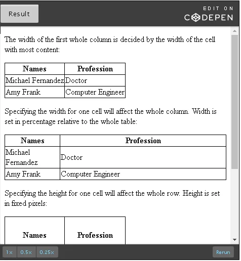 Table examples.